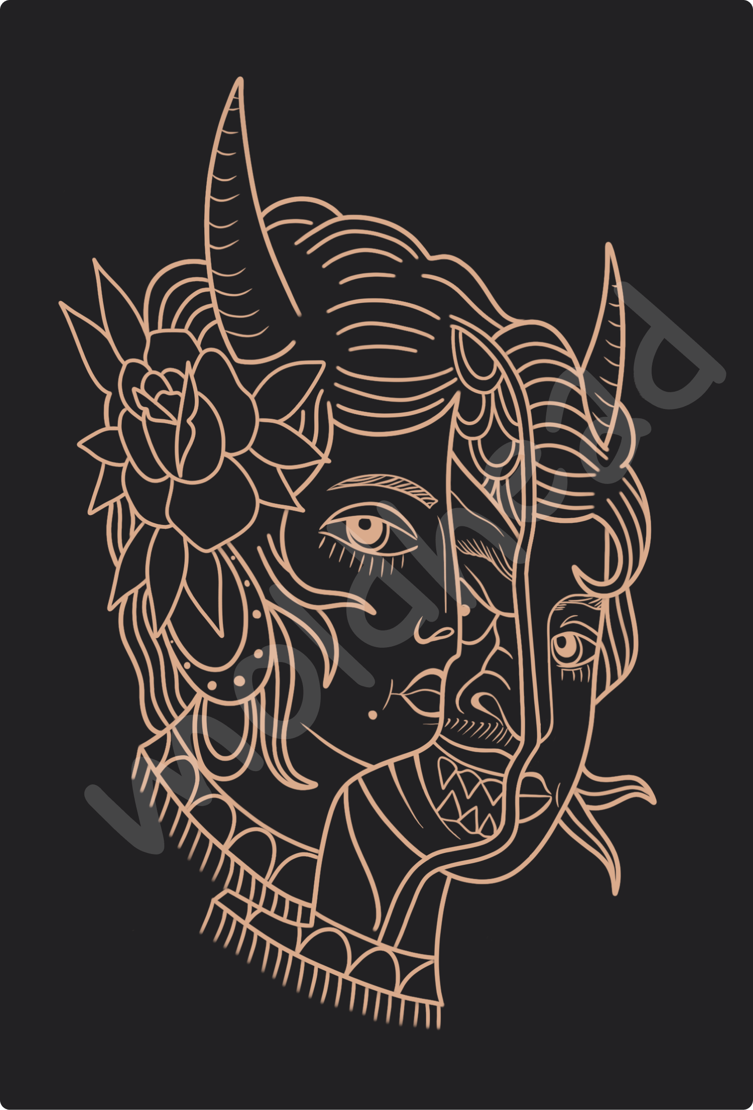 Traditional tattoo-style illustration featuring classic design elements and bold lines characteristic of this art form.